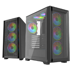 Vida Versa Black ARGB Gaming Case w/ Glass Side & Glass/Mesh Front, ATX, 6x ARGB PWM Fans, 6-Port Fan Hub & Remote Control *Glass & Mesh Front Panels included*