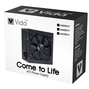 Vida Lite 750W ATX PSU, Fluid Dynamic Ultra-Quiet Fan, PCIe, Flat Black Cables, Power Lead Not Included